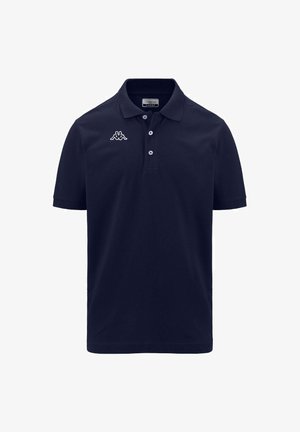 Polo shirt blu navy in cotone con colletto classico, due bottoni e logo Kappa bianco sul lato sinistro del petto. Maniche corte.