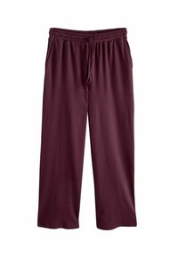 Pantaloni lounge in cotone color bordeaux con vita elastica, dettaglio con cordoncino, tasche laterali e vestibilità rilassata. Tessuto morbido, design a gamba dritta.