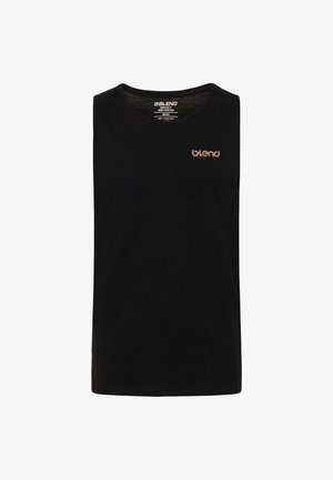Tricou negru fără mâneci din bumbac; are guler rotund și un mic logo auriu "blend" pe partea stângă a pieptului. Design simplu, uni.