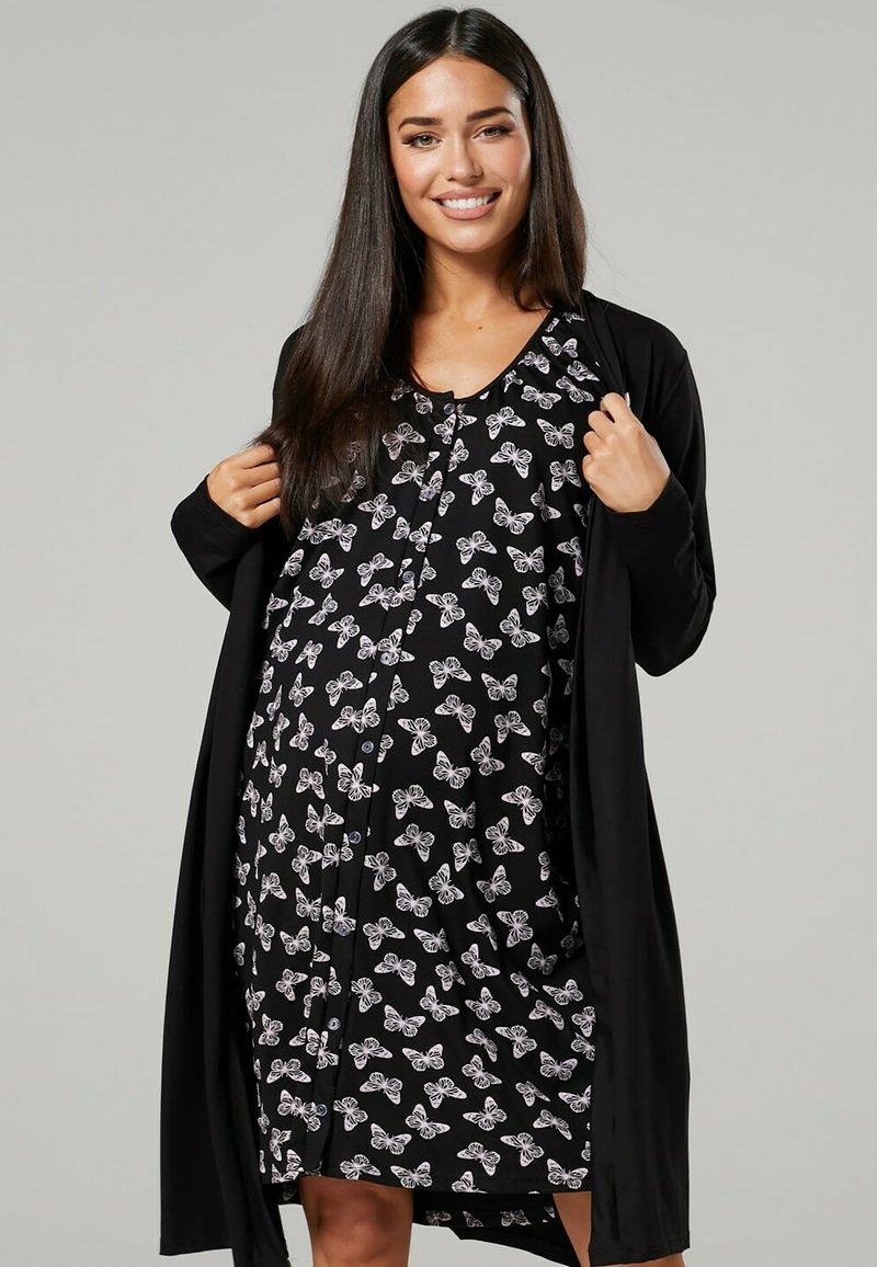 Happy Mama MATERNITY HOSPITAL SET Nightie black with butterflies/metallic black Zalando.ie