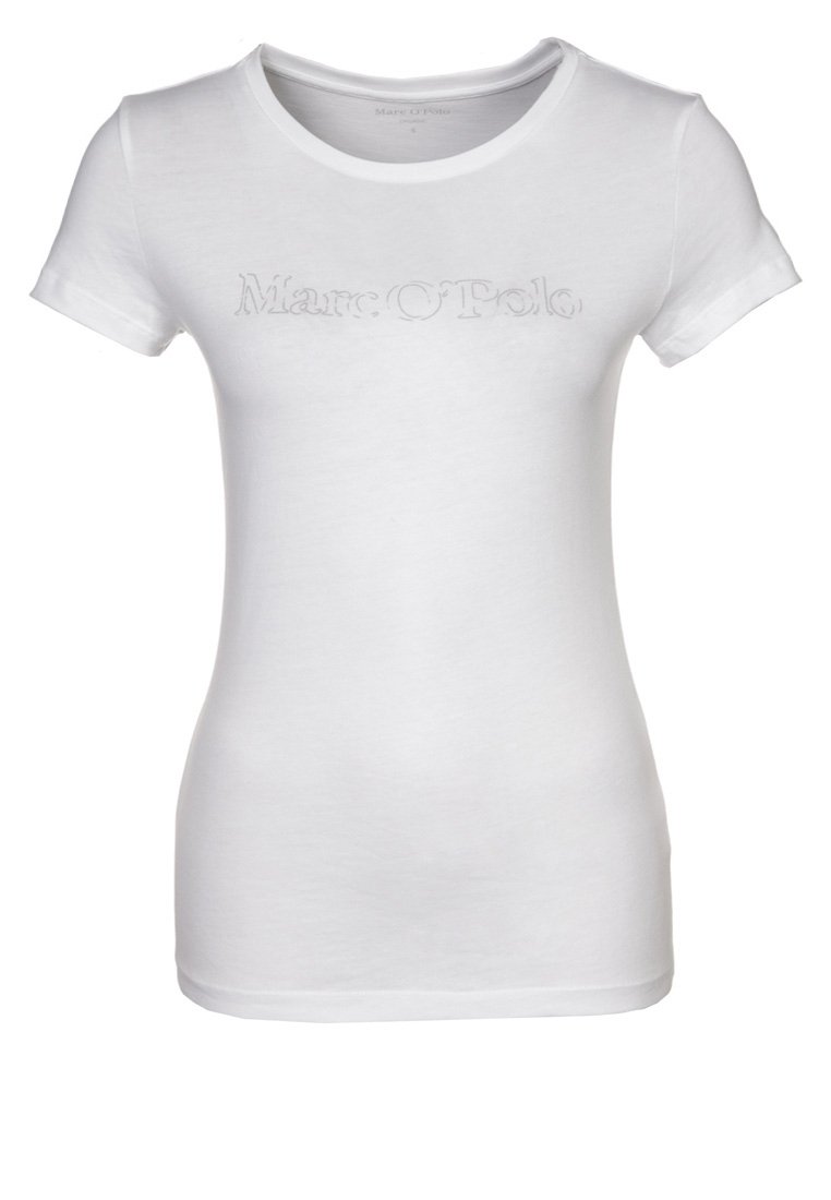 Bílé tričko s krátkým rukávem a kulatým výstřihem. Uprostřed je decentně vyražené logo. Vyrobeno z hladké, lehké látky.