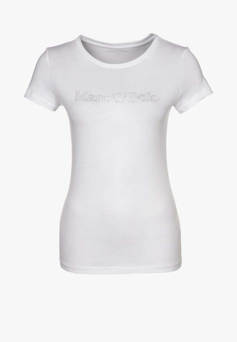 Bílé tričko s krátkým rukávem a kulatým výstřihem. Uprostřed je decentně vyražené logo. Vyrobeno z hladké, lehké látky.