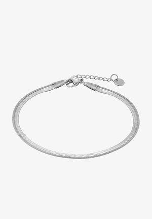 Srebrna bransoletka siateczkowa o elastycznym designie. Posiada zapięcie na lobster, regulowany łańcuszek i mały okrągły charms. Gładka tekstura.