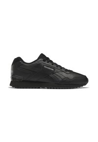 Czarne buty sportowe wykonane ze skóry, o teksturze powierzchni, z klasycznym zapięciem na sznurówki, gumową podeszwą i subtelnym logo Reebok na boku.