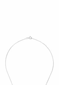 Silver chain necklace with fine links, featuring a lobster clasp closure. Simple design, smooth texture, and uniform metallic finish.