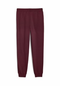 Bordeaux sweatpants med elastisk talje, smalle manchetter og en glat tekstur. Har et enkelt design uden yderligere mønstre eller accenter.