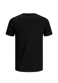 Black cotton t-shirt, short sleeves, round neckline, plain design, soft texture, fits regular. Back view, no visible labels or graphics.