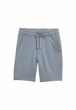 Graue Sportshorts aus weichem Material, mit einem elastischen Bund, verstellbarem Kordelzug und zwei Seitentaschen.