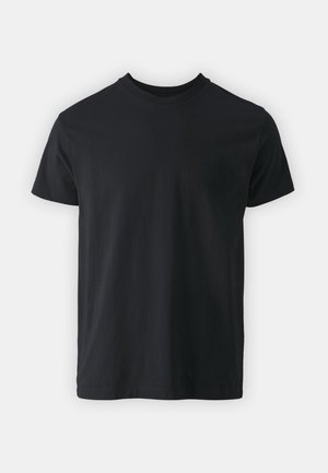 Black cotton short-sleeved t-shirt with a crew neckline and a relaxed fit. Smooth texture and straight hem, no visible graphics or patterns.