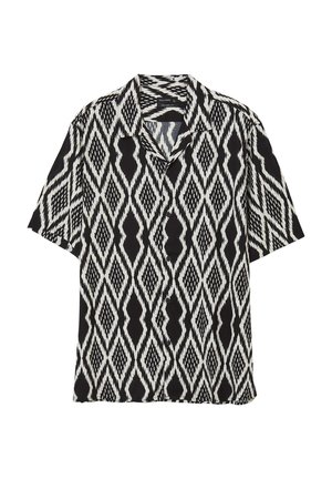 Camicia a maniche corte con bottoni in bianco e nero con motivo a rombi; realizzata in tessuto leggero, ha una vestibilità rilassata e colletto.