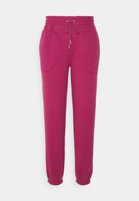 Fuchsia joggingbroek met een drawstring taille, elastische boorden en zijzakken; gemaakt van zacht, glad materiaal in een effen kleur.
