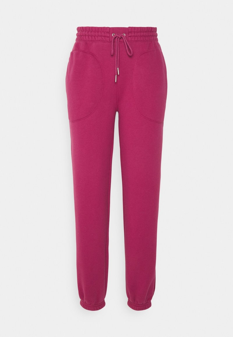 Fuchsia joggingbroek met een drawstring taille, elastische boorden en zijzakken; gemaakt van zacht, glad materiaal in een effen kleur.