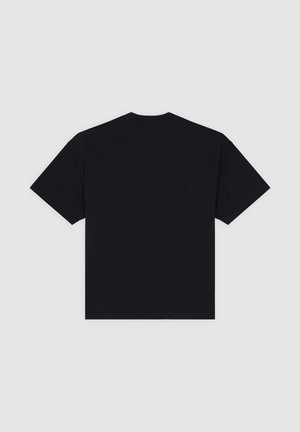 T-shirt en coton noir à manches courtes, col rond et ourlet droit. Vue de dos montrant une texture lisse et sans ornements.