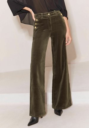 Lipsy, HIGH WAIST SAILOR BUTTONS WIDE LEG JEANS - Trousers - olive green
