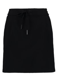 Svart kjol med dragsko i midjan, i en mjuk tygkvalitet och två sidofickor, designad i en enkel A-linjeform.