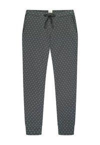 Patterned joggers in dark gray fabric featuring a diamond design, elastic cuffs, and a black drawstring waistband.