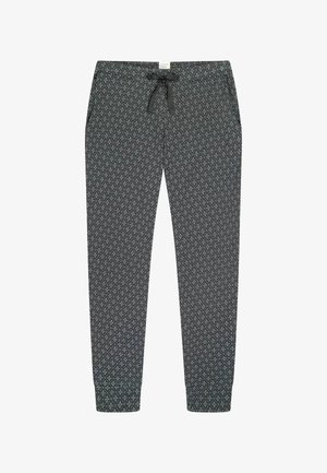 Joggers a fantasia in tessuto grigio scuro con un motivo a rombi, polsini elastici e una vita con coulisse nera.