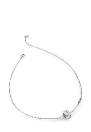 Silberne Kettenarmband mit einem zentralen Perlen, der mit klaren Kristallen verziert ist. Es bietet ein elegantes Design mit einer glatten Textur und kreisförmiger Gestaltung.