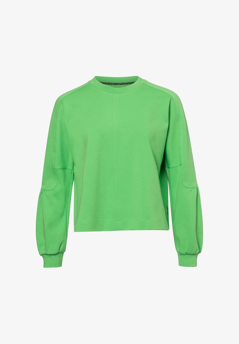 Heldengroen sweatshirt met lange mouwen, ronde hals en elastische boorden, met een subtiele centrale naad aan de voorkant en gerimpelde mouwen.
