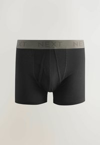 Fekete pamut boxer alsónadrág szürke derékrésszel, amelyen dombornyomott "NEXT" felirat található. Simaság, testhez simuló fazon, minta nélkül.