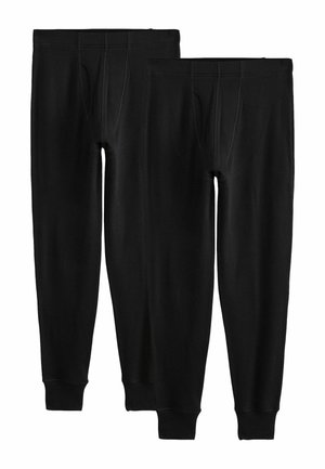 Two pairs of black thermal long johns with elastic waistbands and ankle cuffs, shown side by side on a white background.
