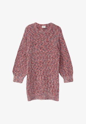 Übergroßer Pullover aus strukturiertem roten Strick mit silbernen Sprenkeln. Verfügt über einen Rundhalsausschnitt und lange Ärmel, die ein gemütliches Erscheinungsbild bieten.