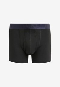 Fekete boxeralsó sötét mintás derékpánttal, szoros illeszkedéssel és sima anyaggal. Kényelemre tervezve, funkcionális elülső zsebből áll.