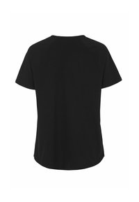 Sort kortærmet t-shirt med rund halsudskæring, lavet af blødt bomuld, med en afslappet pasform og raglanærmer for komfort.