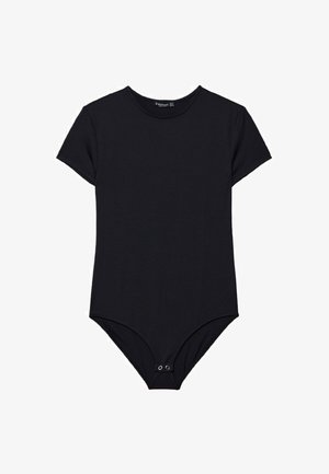 Črn body s kratkimi rokavi, izdelan iz mehkega bombaža. Ima okrogel izrez in gumbke na dnu za enostavno oblačenje. Preprost in prilagojen dizajn.