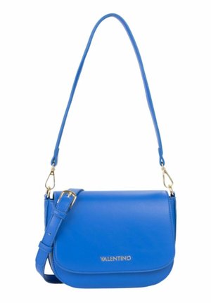 Sac bandoulière Valentino en cuir bleu avec bandoulière ajustable et détails en métal doré.