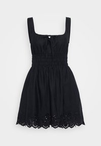 TIE SMOCKED MINI DRESS - Vestido informal - true black