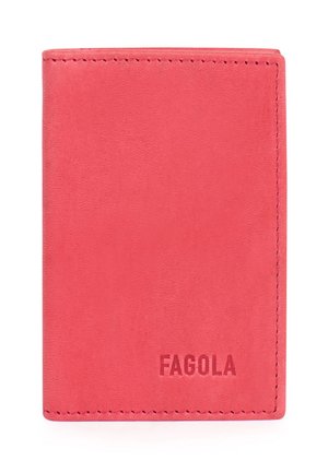 Portefeuille en cuir rouge avec surpiqûres visibles et le nom de la marque "FAGOLA" embossé dans le coin inférieur droit.