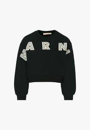 Felpa nera corta con lettering argento prominente "ARN" sul davanti e sulle maniche. Realizzata in tessuto morbido, presenta polsini e orlo a coste.