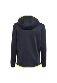 Felpa con cappuccio a maniche lunghe color blu navy con rifiniture a contrasto verde neon sul cappuccio e sui polsini, caratterizzata da una texture di tessuto liscia e dall'etichetta AEROREADY.