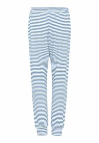 Randiga pyjamasbyxor i vitt och blått, tillverkade av mjukt tyg. Har en elastisk midja och avslutade ben för en bekväm passform.