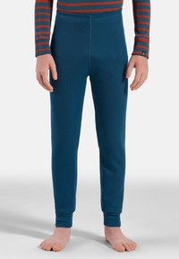 Navy blue thermal leggings made of ribbed fabric, with a fitted design and cuffed ankles, suitable for warmth and comfort.