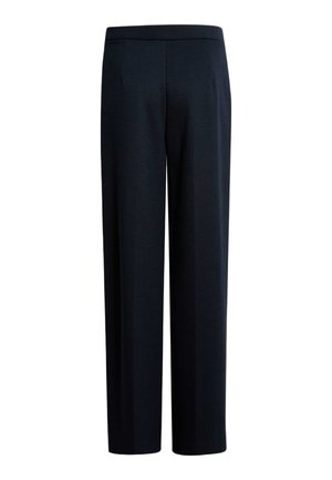 Pantaloni neri a gamba dritta con fronte piatto e cintura, mostrati frontalmente su sfondo bianco.