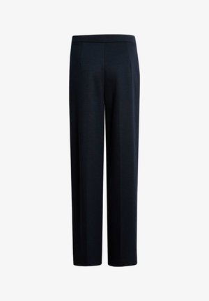 Pantalon noir à jambes droites avec devant plat et ceinture, présenté de face sur un fond blanc.