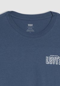 Mėlyna medvilninė marškinė su apvaliu kaklu. Priekyje yra balta "Levi's" logotipo ir dekoratyvinio teksto. Lygus audinys, laisvas fasonas.