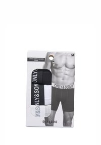 Pak van drie katoenen stretch boxershorts voor heren in zwart, wit en grijs met "ONLY & SONS" gebreide taillebanden, maat medium.