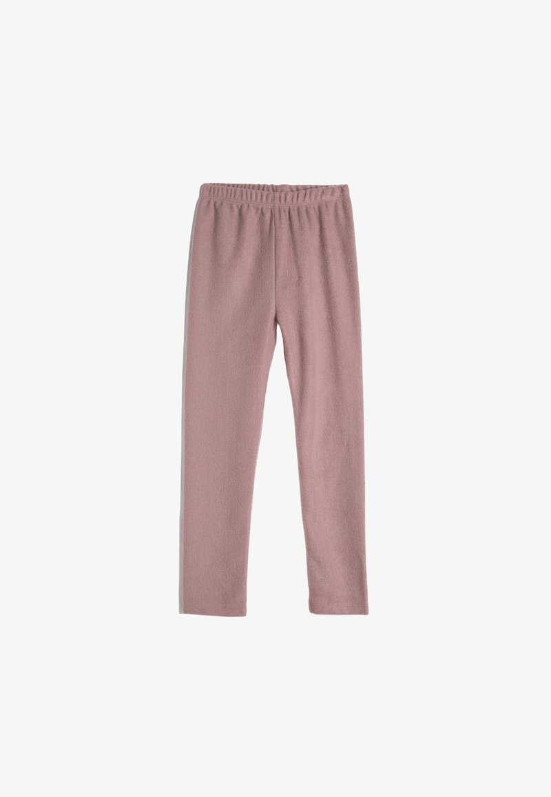 Helle rosa, dehnbare Leggings aus weichem Stoff mit elastischem Bund, die eine glatte Textur und eine schmal geschnittene Passform aufweisen.