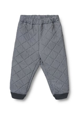 Gestepptes, graues Stoffhose mit diagonalen Streifenmuster, elastischem Bund und gerippten Knöchelbündchen. Bietet eine bequeme, lockere Passform.