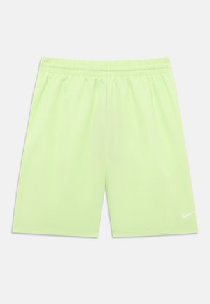 Light green athletic shorts with elastic waistband and small white Nike swoosh logo on the lower right leg.