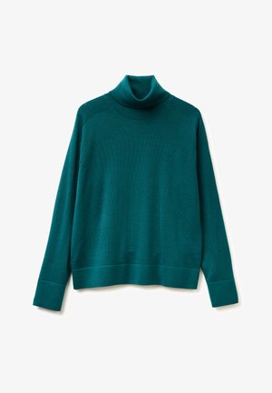 Maglione a collo alto in teal realizzato in tessuto di maglia testurizzata, con maniche lunghe e una vestibilità rilassata, dotato di polsini e orlo a coste.