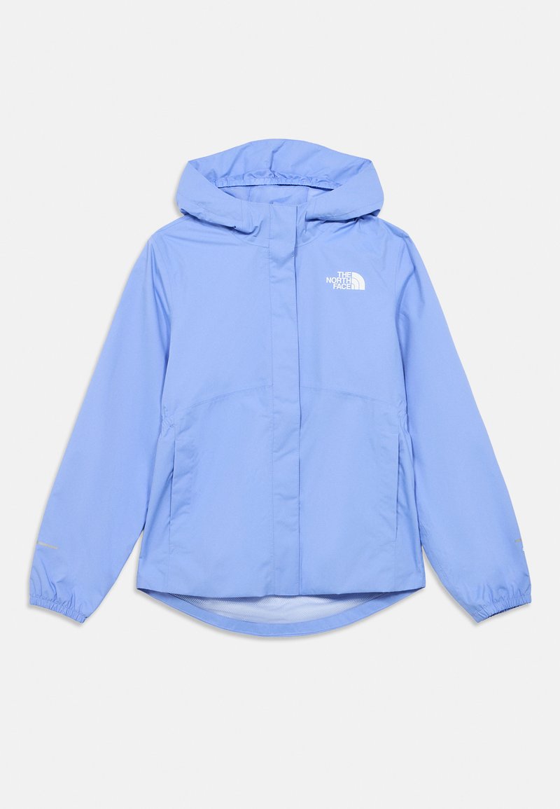 Αδιάβροχο μπουφάν ανοιχτού γαλάζιου χρώματος με κουκούλα, ελαστικά μανίκια, δύο πλαϊνές τσέπες και λευκό λογότυπο στο πάνω αριστερό μέρος του στήθους.