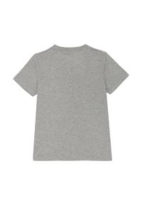 T-shirt grigio a maniche corte realizzato in cotone, con scollatura a girocollo, texture liscia e un design semplice senza motivi o dettagli.