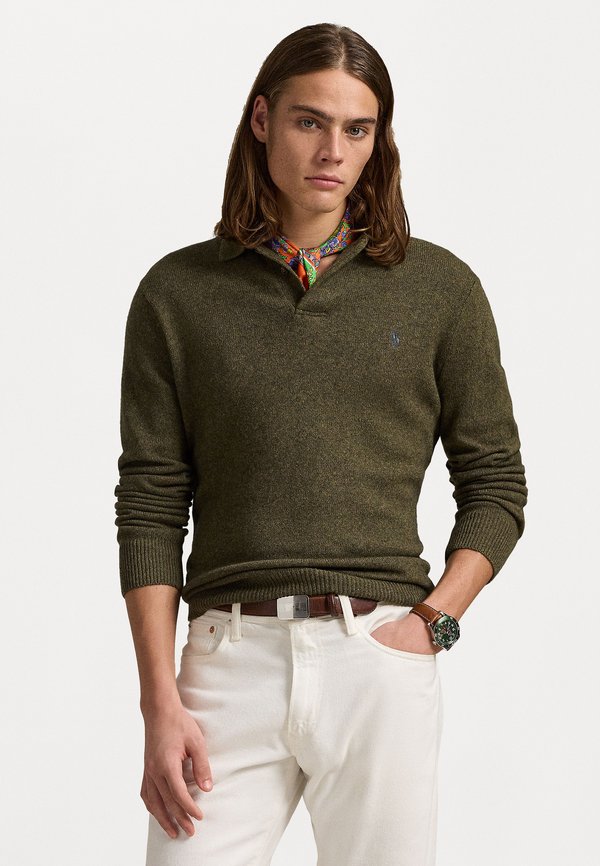 WOOL-COTTON POLO-COLLAR SWEATER - Strickpullover - cargo olive heather