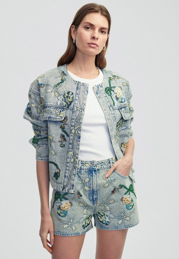FLORAL EMBROIDERED - Jeansjacke - indigo