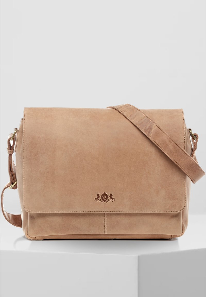 SID & VAIN Spencer Laptoptas, messenger bag, van buffelleer, grote zakelijke tas, voor heren en dames, 15 inch laptop, extra laptophoes, schoudertas handgemaakt, cognac, L