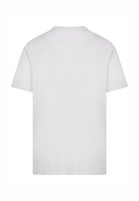 White short-sleeve T-shirt made of cotton, featuring a round neckline and a plain back with stitched hems and no additional patterns or details.